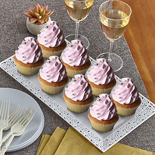 Silver Spoons DISPOSABLE LACE TRAYS | for Upscale Wedding and Dining | 6 pc | White | 14” x 7.5” - - Thumbnail 2