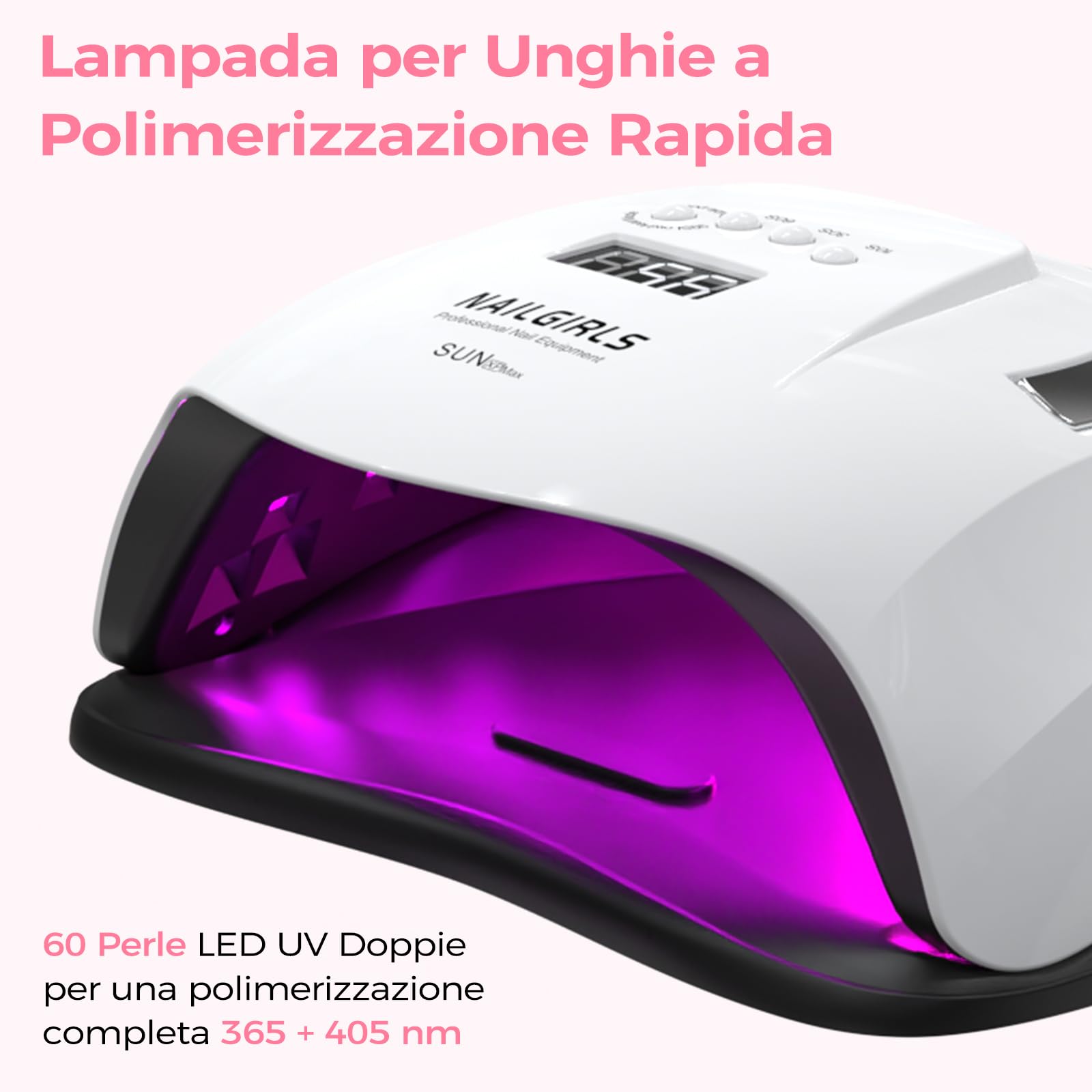 NAILGIRLS Lampade UV Per Unghie, 268W Portatile Lampada per Unghie Asciuga Smalto Fornetto Unghie per Manicure Pedicure,Sensore Di Avvio Automatico Lampada Unghie LED UV,4 Modalità Timer,Display LCD