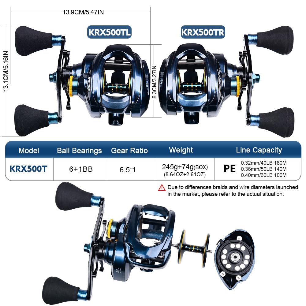 Baitcasting Fishing Reels - Casting 6.5:1 Gear Ratio Speed Spool Baitcaster Reels