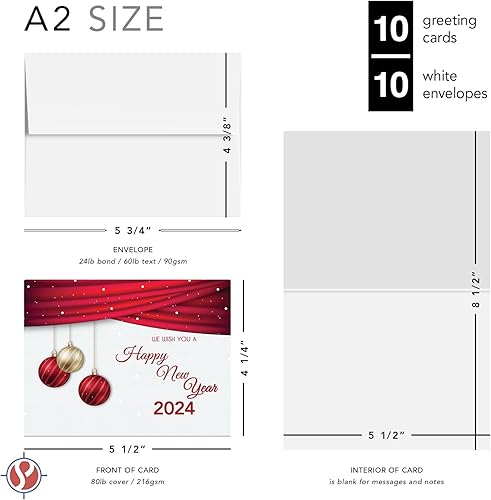 Miniatura 6 de Juego de tarjetas de feliz año nuevo 2024  Elegante bola roja para Navidad, Año Nuevo, saludos de vacaciones, invitaciones, anuncios,