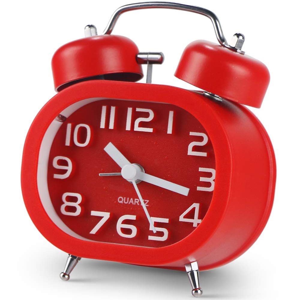 Tisaika Alarm Clock Battery Powered Twin Bell Retro Vintage Silent Non Ticking Bedside Clocks Loud Alarm with Night Light for Bedroom