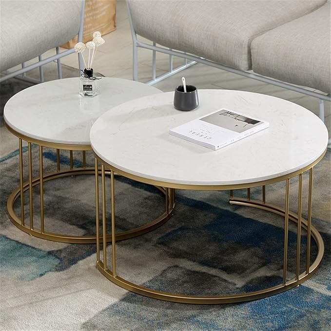 Image of Coffee Table Round Sofa Small Side Table Nesting Table, Modern Negotiation Tables Combination Table, Suitable for Living Room Bedroom Side Table