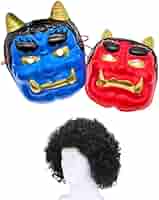 ハ*ん様 伝統的な日本の鬼お面2点セット Amazon | [YonTens] 鬼のお面と鬼の金棒 2点セット 鬼面 鬼 お面