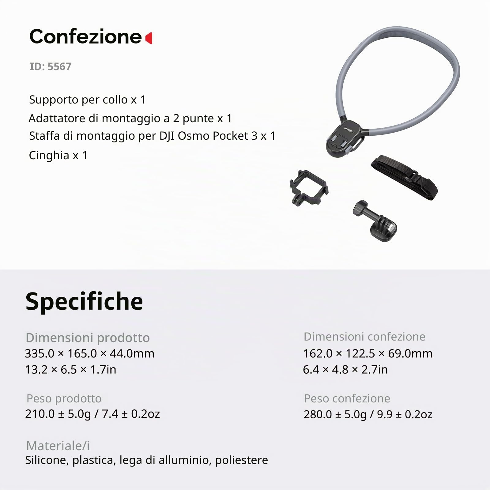 SMALLRIG Supporto Magnetico da Collo con Fascia Toracica, Video POV a Mani Libere, per DJI Osmo Pocket 3/4/OSMO 360/Action 4/5, per GoPro Hero 12/11/10/9, per Insta 360 X5/X4/X3/Ace Pro 2 - 5567
