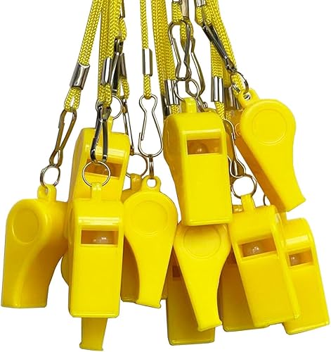 Miniatura 4 de DYBADYSA 20 piezas de silbatos fuertes de plástico con cordón para entrenadores árbitros baloncesto fútbol deportes entrenamiento evento salvavidas