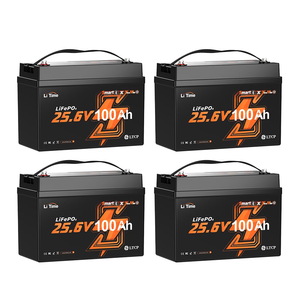 LiTime 4 Pack 24V 100Ah Mini Lithium Battery for Trolling Motors, Marine