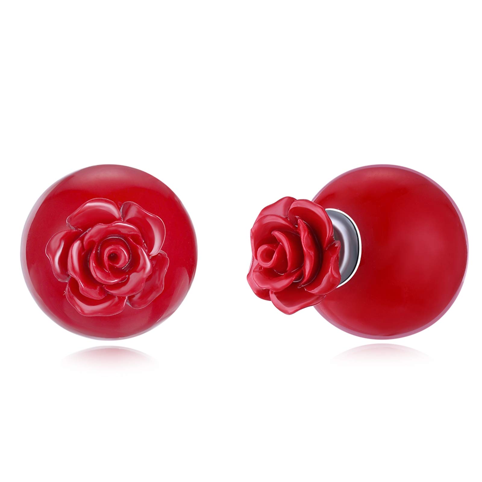 Pendientes de flores plata 925 rojos para mujer KnSam 4
