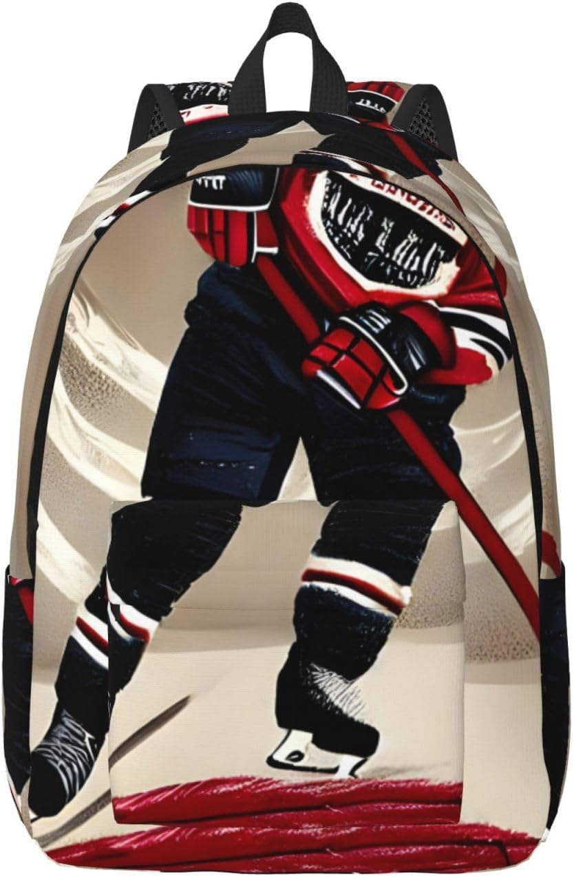 Hockey Sports Print Vintage Canvas Backpack,Travel Bag,Stylish And Lightweight With Multiple Pockets