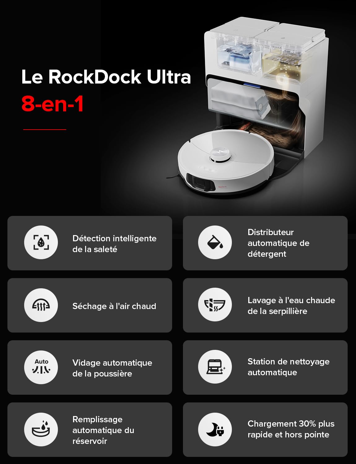 roborock Robot aspirapolvere S8 MaxV Ultra con funzione di pulizia e mocio sollevabile, 10.000 Pa, lavaggio mocio ad acqua calda da 60 °C, tutto in uno