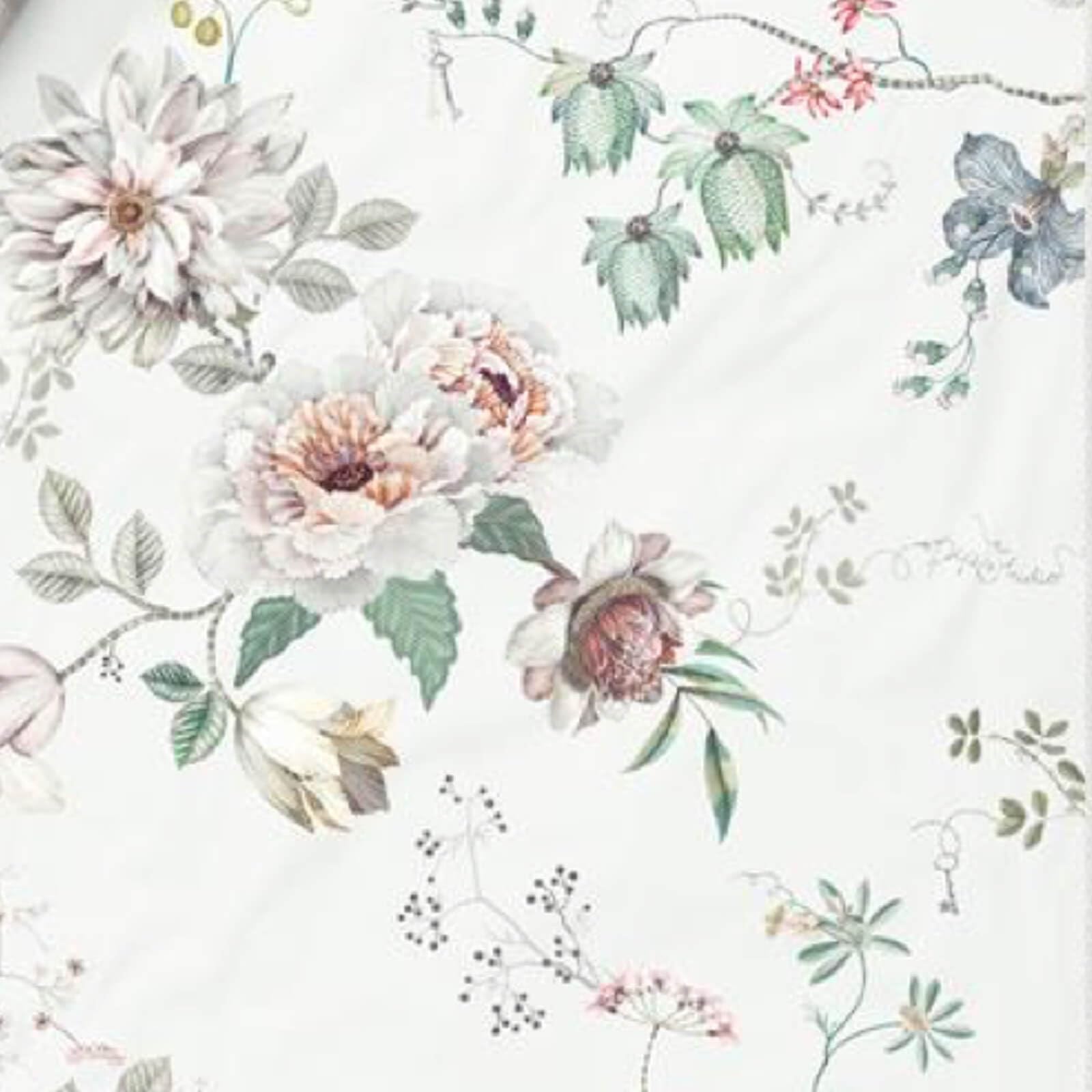 Pip Studio Bettwäsche Tokyo Bouquet White Weiß Blumen Blüten Zweige Motive Gepunktet Perkal Wendeoptik, Größe:155 cm x 220 cm