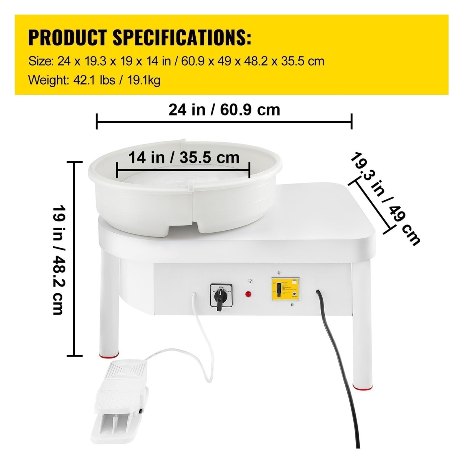 Macchina for la formatura della Ceramica da 450 W, Ruota for 36 cm, con Pedale, for lavori artistici in Argilla Fai Te Realizzato con Cura Meticolosa