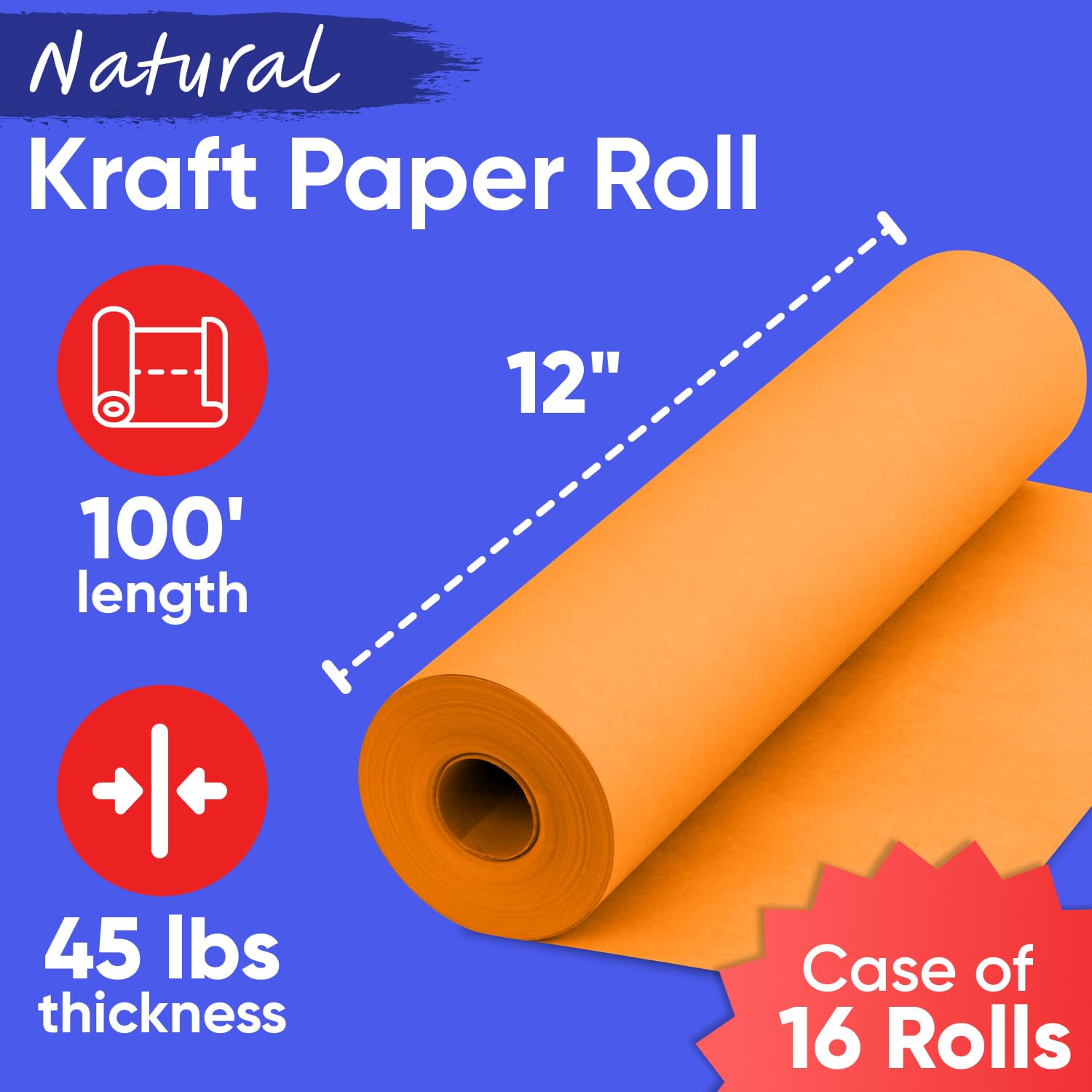 Paclord Papel kraft naranja de 12 x 1200 pulgadas (100 pies) (caja de 16 rollos), grosor de 45 libras, papel de manualidades para escuela, papel de color artístico, envoltura de regalos, papel de