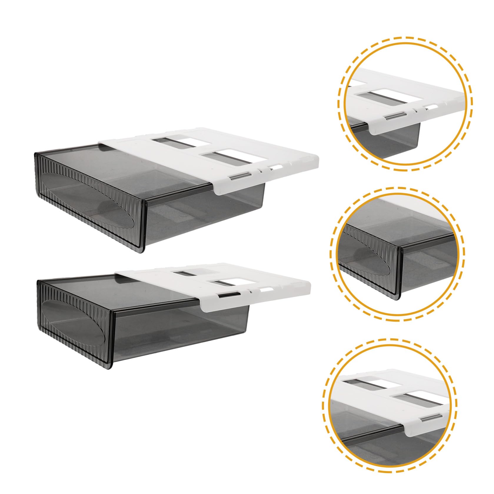 Cajones Debajo del Escritorio 2 Piezas (grande y Mediano) en Plástico Negro, Organizador Oculto para Oficina y Hogar, Caja de Almacenamiento Deslizante para Papelería y Accesorios