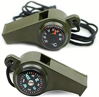 Emergency Survival Whistle with Compass and Thermometer, Compact Lanyard for Camping, Hiking, Referee Signaling
