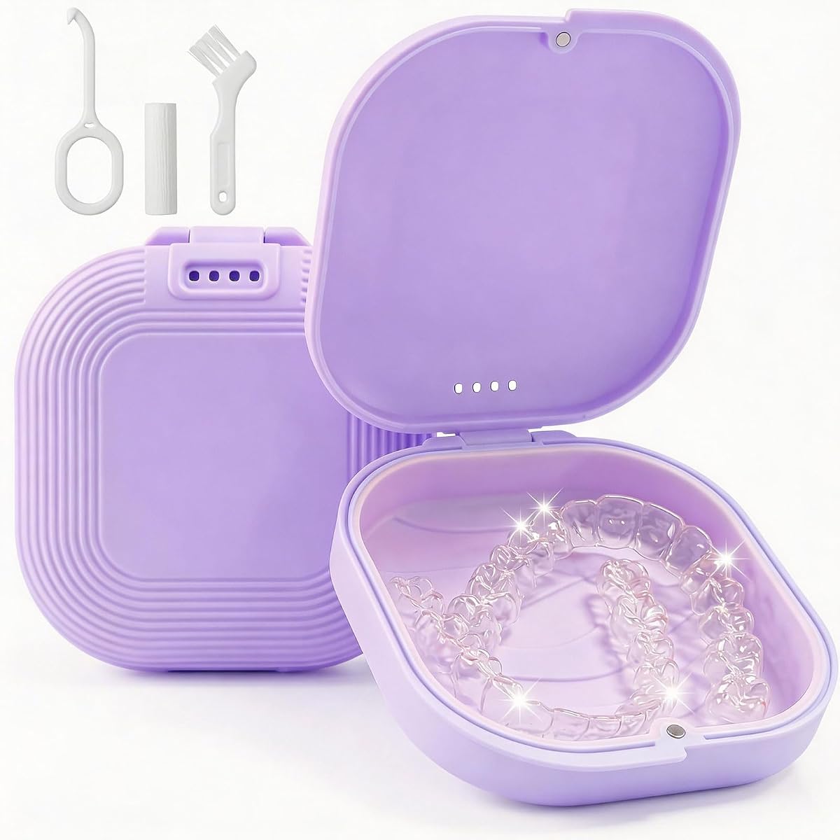 Retainer Case with Vent Holes, Aligner Case Kit for Invisalign | Breathable Ventilation • Removable Silicone Liner • Magnetic Closure • Fits Invisalign, Aligners • Removal Tool & Seater