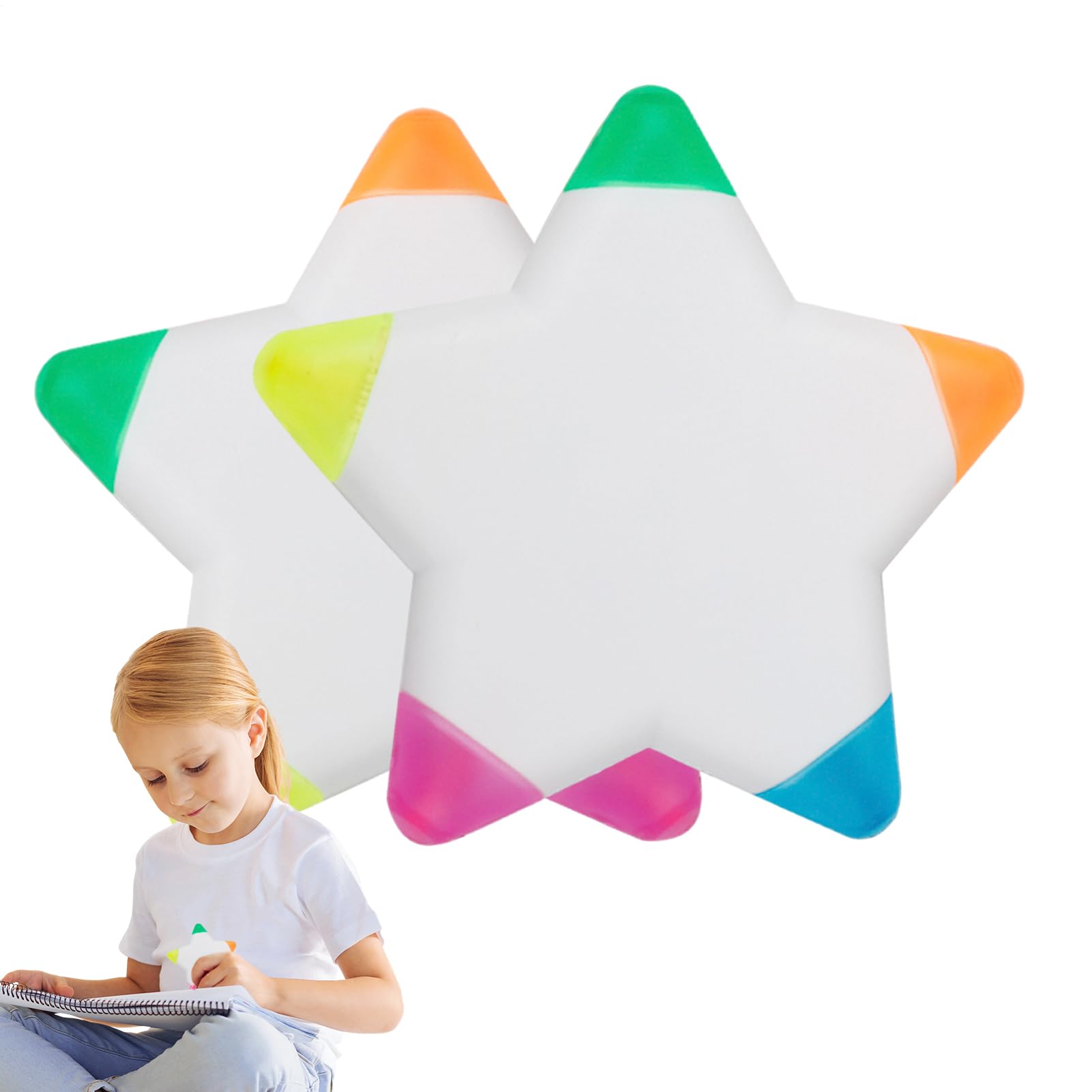 Star Shaped Highlighter - Set of 2 Multicolor Pens for | Creative Tool Highlighting Multicolor School Work, Study, Crafts, Notes, Office Tasks, Stationery Supplies