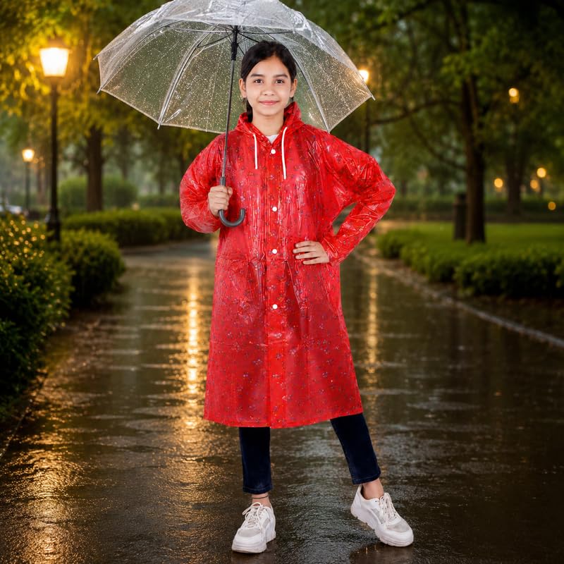 Image of Aristocrat Kids Humpty Dumpty Waterproof Raincoat with Hood | Knee Length Rainwear for Boys & Girls | Regular Fit Rain Jacket with Two Front Pockets | All-Weather Protection Rainwear