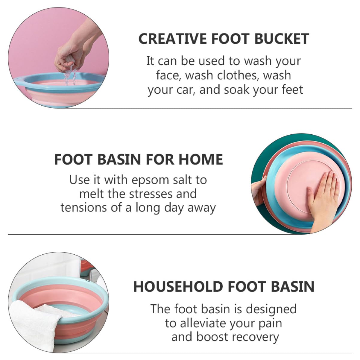 TOVINANNA 1 PC Folding Foot Soak Bucket Pink Multipurpose Foot Bath Basin for Relaxation for Home Use with Epsom Salt Portable Design for