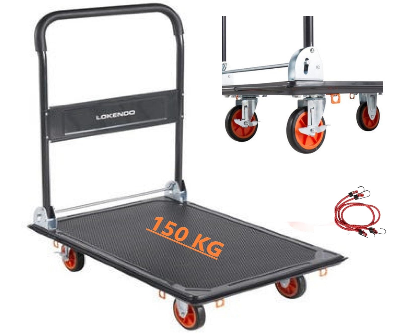Genérico Carro Plataforma con Freno Plegable para Transporte 150KG Carga Mercancia Equipaje Base Antideslizante Industrial Ruedas 360º Transporte Profesional Multiuso, CARROPLATM150KG