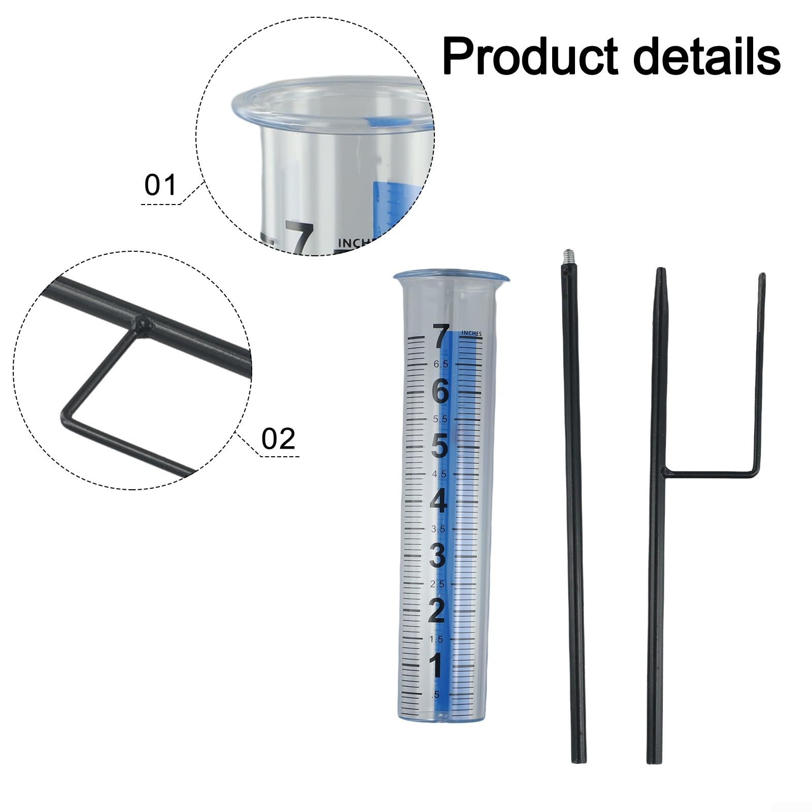 Pluviomètre extérieur en verre avec marquages transparents et piquet pour surveillance météo de jardin et cour