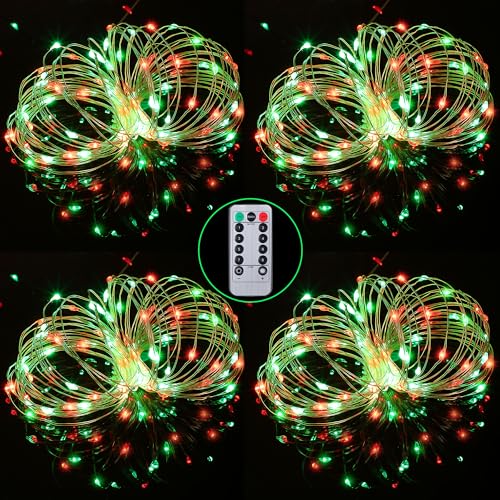 4 Pack Red and Green Christmas String Lights Battery Operated, 17ft 50 LED Fairy Lights with Remote Timer 8 Modes Twinkle Lights Outdoor Indoor Christmas Decorations Xmas Tree Porch (Red and Green) 4 Pack Red and Green Christmas String Lights Battery Operated, 17ft 50 LED Fairy Lights with Remote Timer 8 Modes Twinkle Lights Outdoor Indoor Christmas Decorations Xmas Tree Porch (Red and Green)