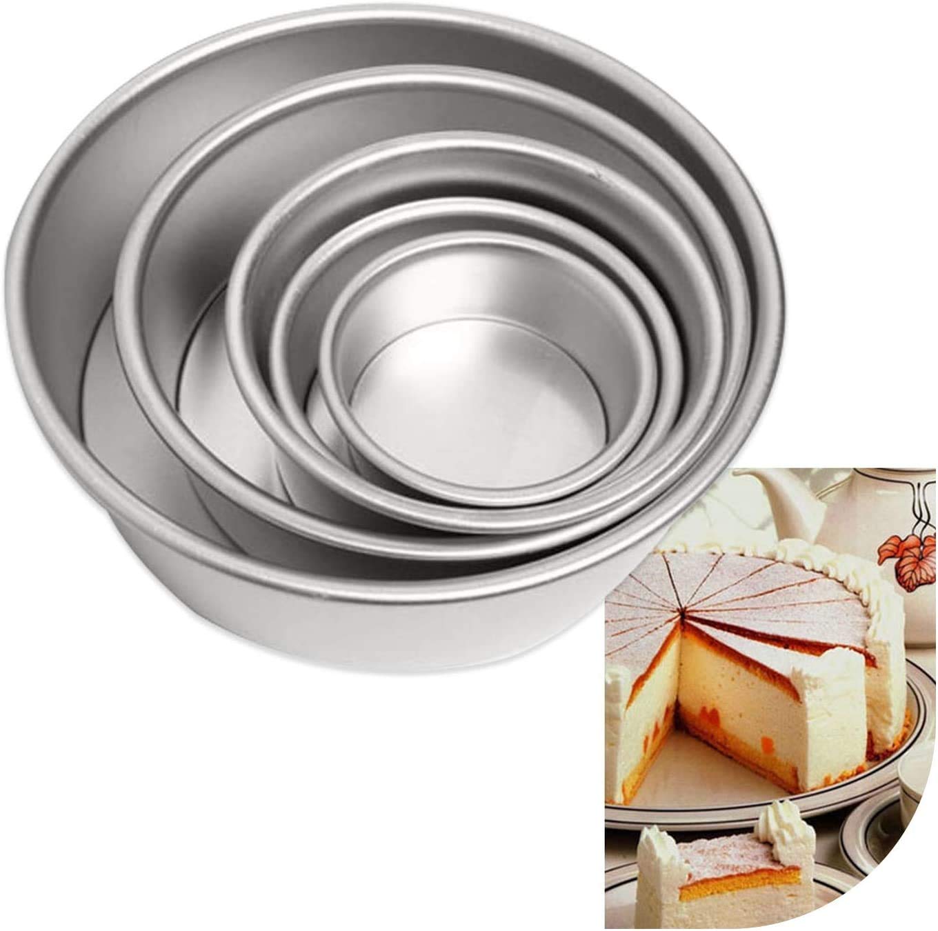 Fansy Round Cake Pan Set - 2"4" 5"6" 8" Cake Baking Pans, Removable Cheesecake Pan Pcs Of 5, Removable Bottom Cake Pan Aluminum Alloy Mini Cake Baking Pan For Oven Baking