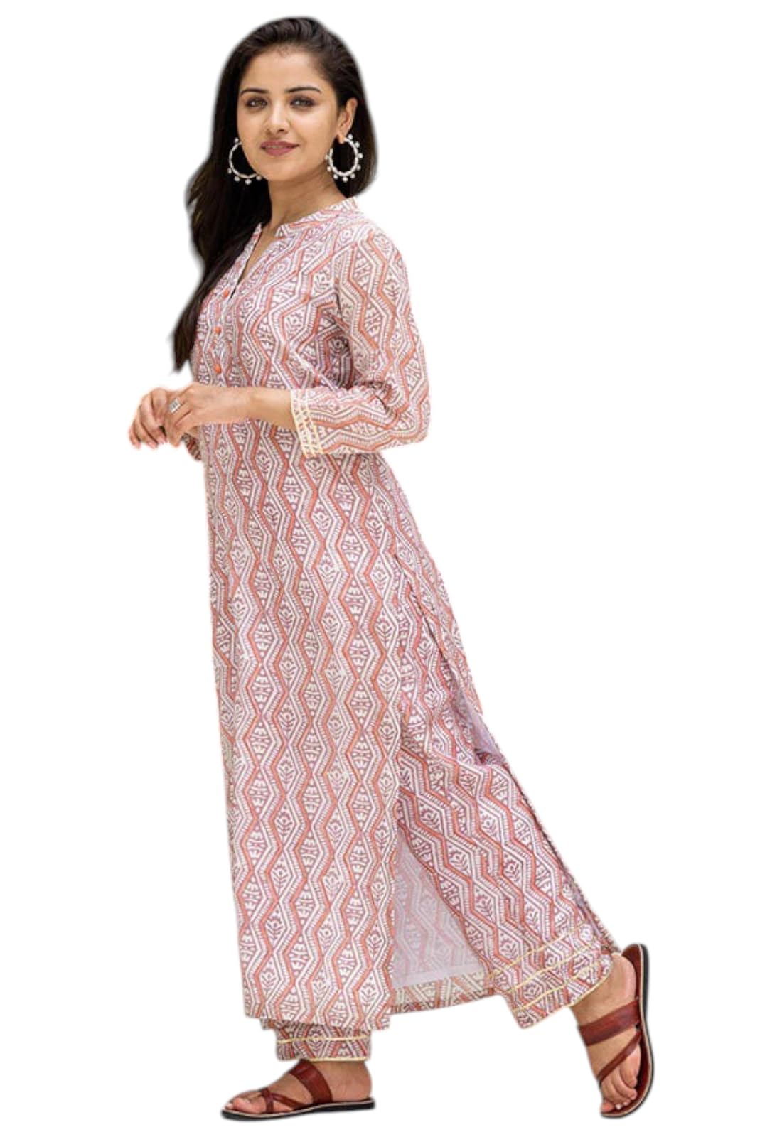Ensemble kurta en viscose rose et pêche aux détails ikat soignés - 7