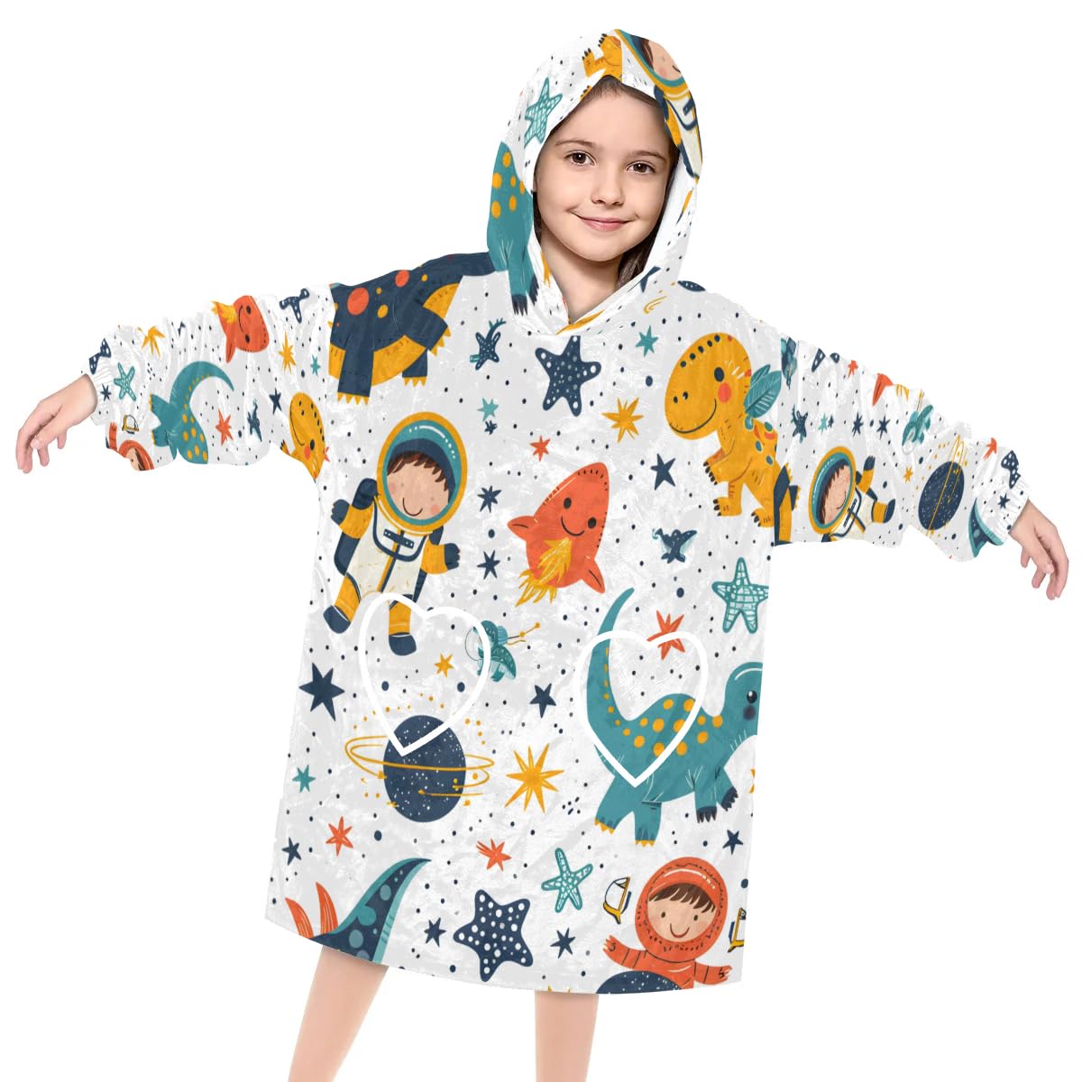 Pardick Wearable Blanket Hoodie for Kids, Cute dinosaurs Fleece Sweatshirt Blanket Oversized Blanket Sweatshirt with Pocket Flannel Warm Hooded Blanket 6-10 Year Old Girl Boy Gift, One Size