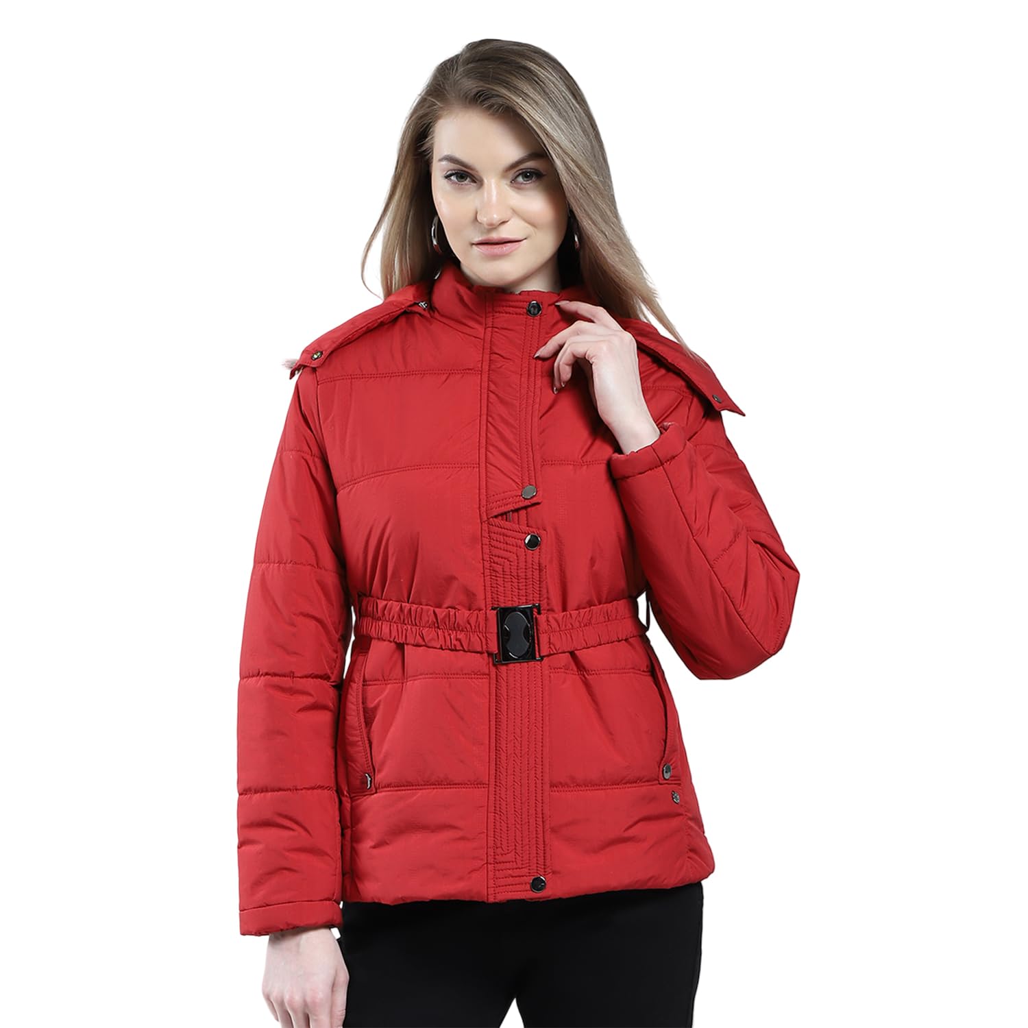 monte carlo Women Regular Fit Self Designed Jacket | Full Sleeve | Zipper Closure | Detachable Hood | Stylish Winter Jacket For Women's-picture-31