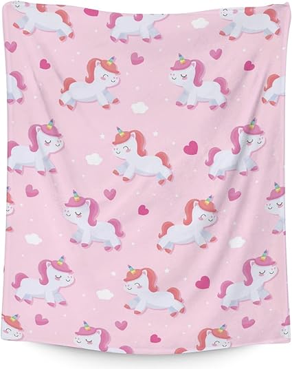 Unicorn Blanket Gifts - 30"x40" Cute Throw for Girls & Women - Pink Soft Fuzzy Blankets for Couch & Office