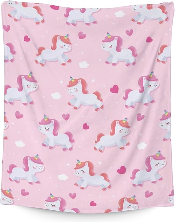 Unicorn Blanket Gifts - 30"x40" Cute Throw for Girls & Women - Pink Soft Fuzzy Blankets for Couch & Office