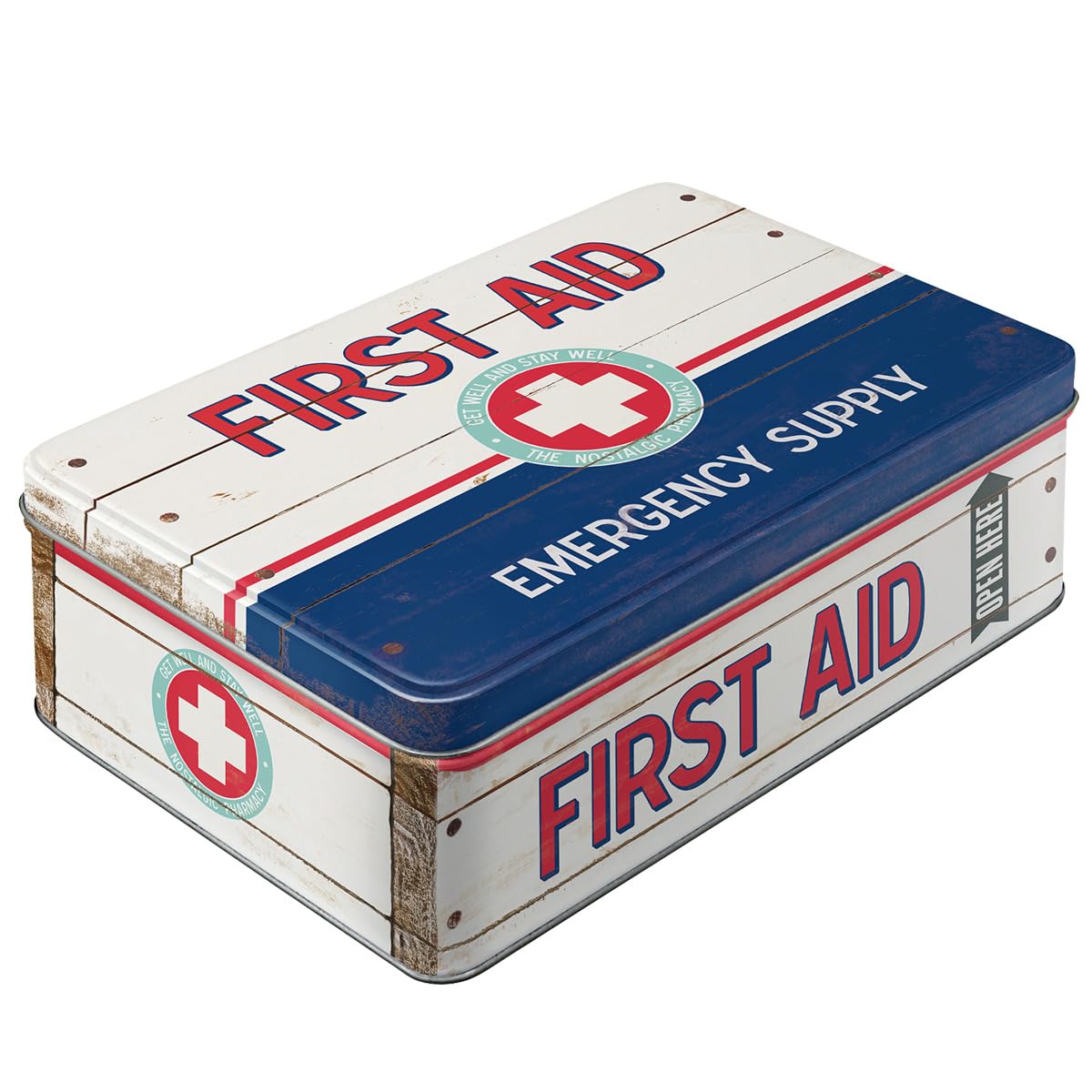 Nostalgic-Art Multi 30721 - Nostalgic Pharmacy, First Aid Blue - Emergency Supply - Retro Tin Box Flat