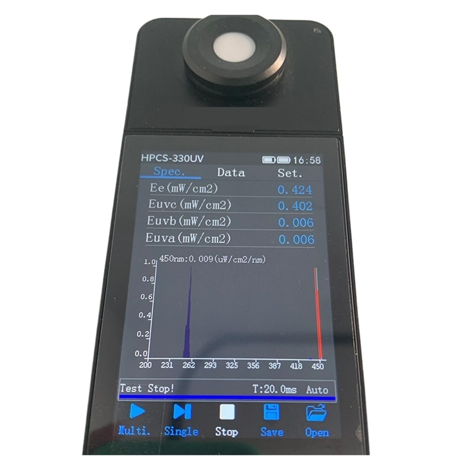 Analizador de Espectro LED UV de Alta precisión HPCS-330UV, 230 nm-450 NM, espectrómetro de luz portátil, iluminómetro de Color Flexibilidad de medición