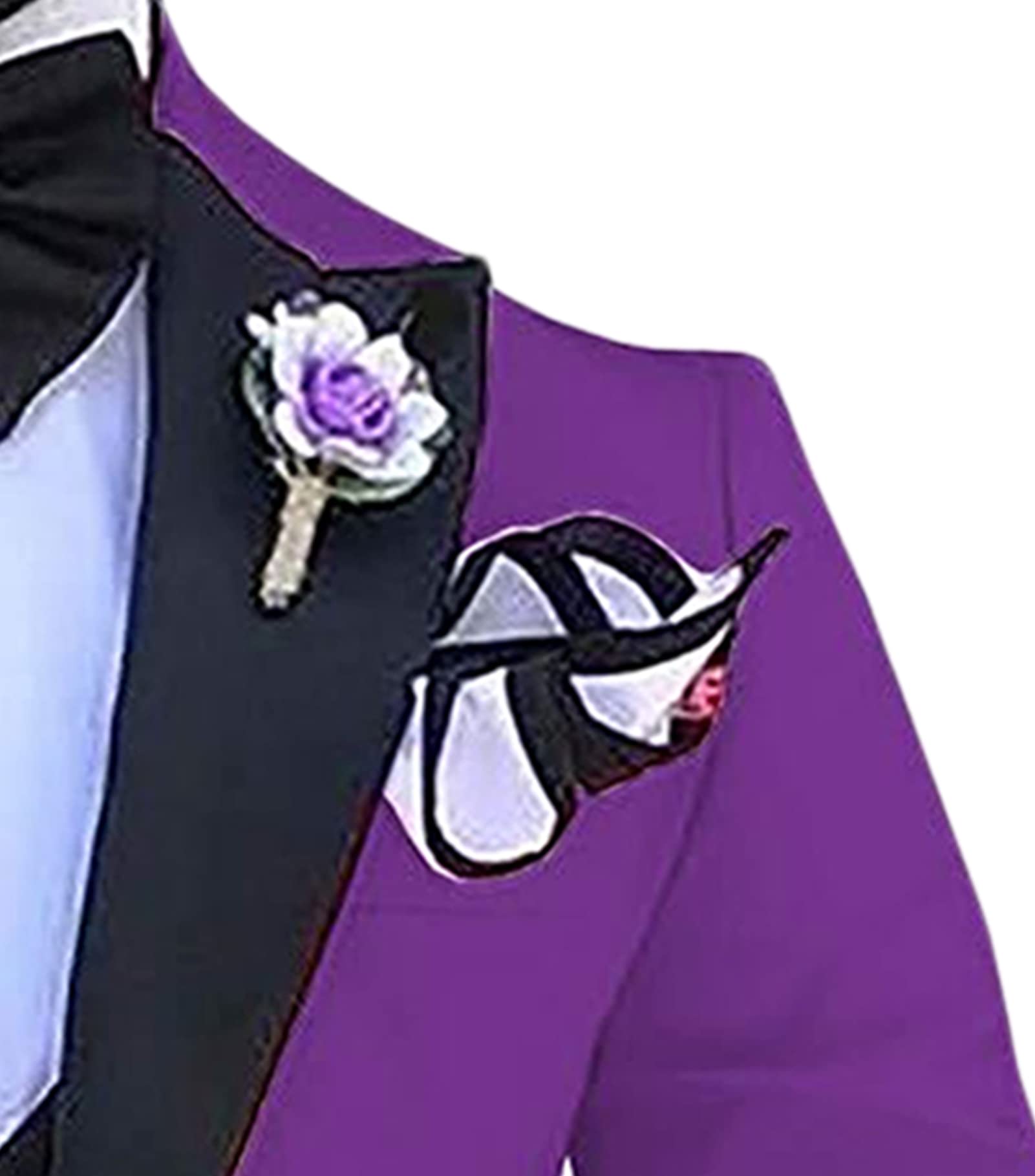 Men's Slim Fit 3 Piece Suit Set Peaked Lapel One Button Tuxedo Suits Solid Party Dinner Jacket Vest & Pants Sets (Purple,2X-Small)
