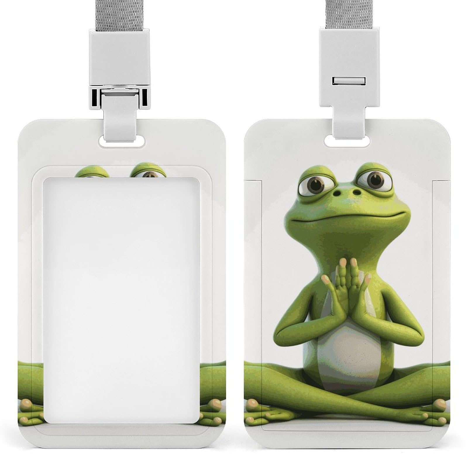 ID Card Holders for Lanyard,Funny Frog Printed Badge Holder with Clear Window,Plastic Vertical Bus Pass Holders for Work Teacher Nurse Employees Proximity Key Cards Women Men
