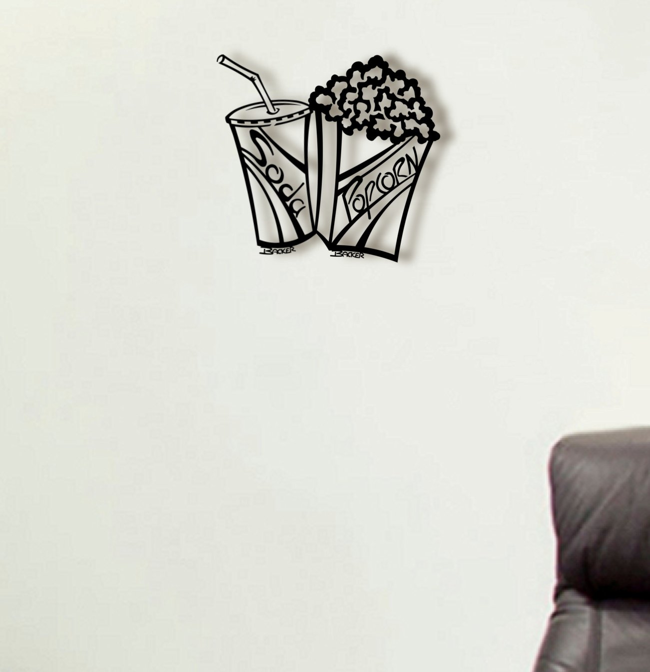 Popcorn/Soda Movie Art, Metal Movie Art, Black Metal Wall Art, Metal Wall Decor, Metal Wall Sculpture