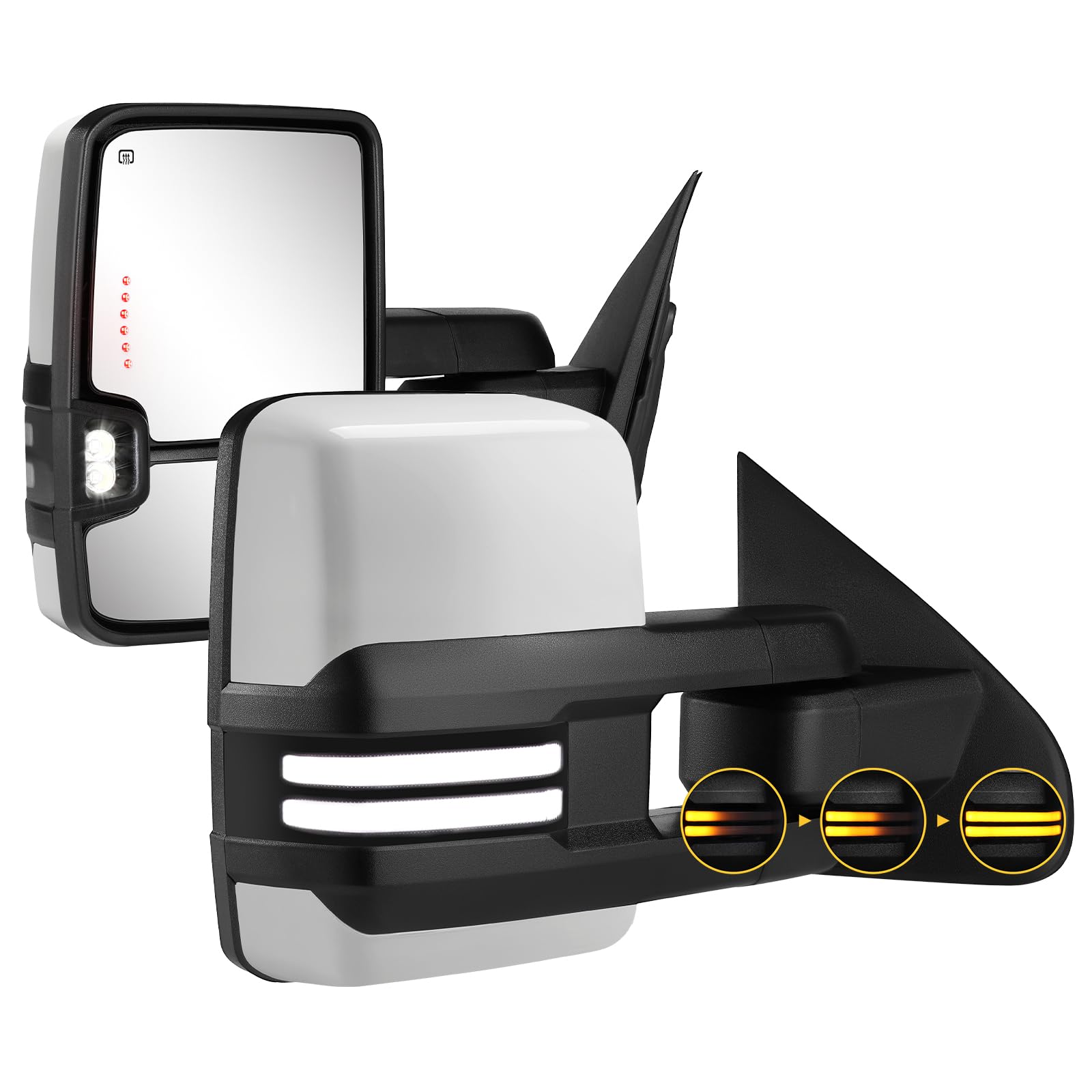 Sanooer Painted White Towing Mirrors Compatible with 2014-2018 Chevy Silverado GMC Sierra with Switchback Dynamic Turn Light Running Lights Power Glass Backup Heated Pair
