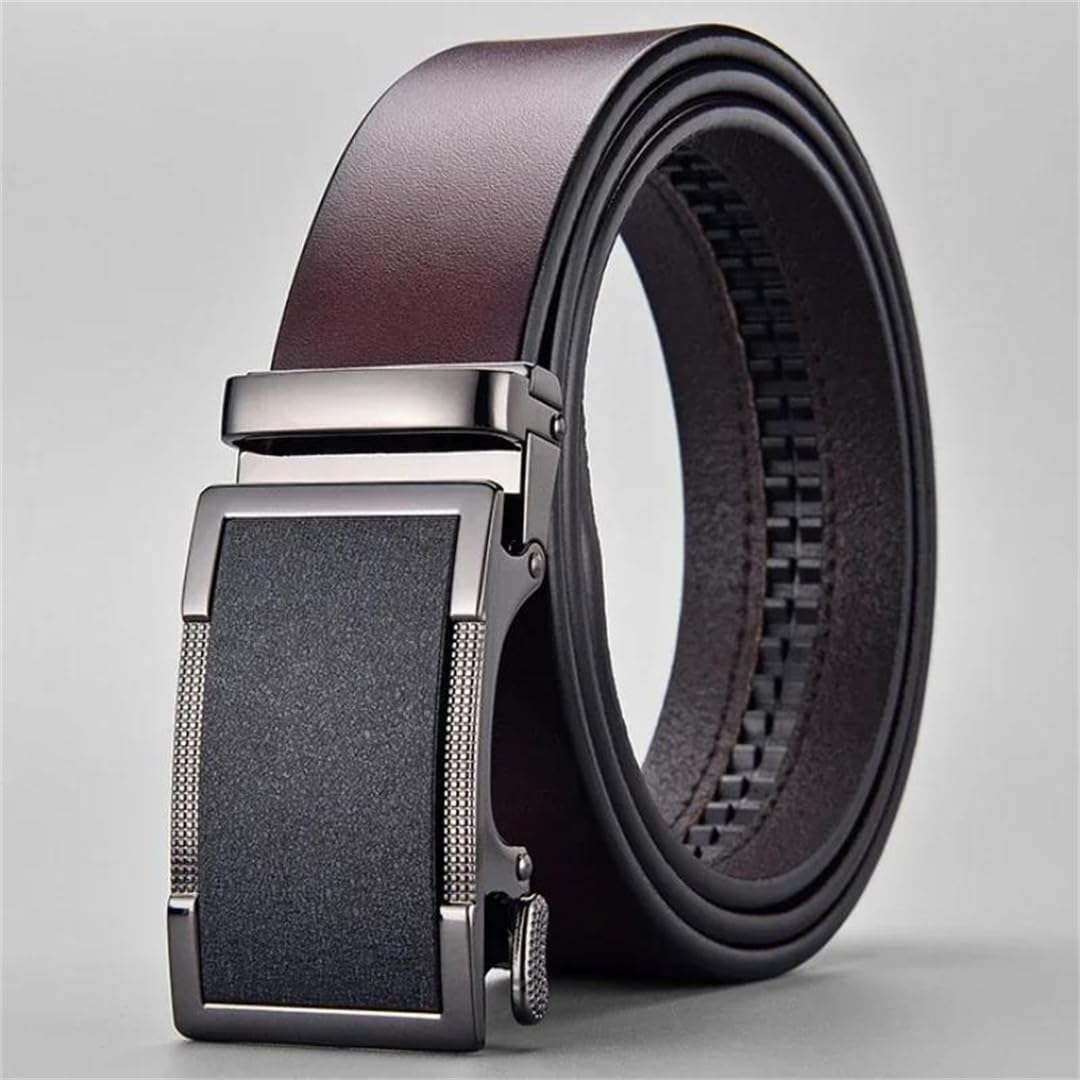 Yeuyyben Cinturón de cuero vacuno para hombre con hebilla automática de metal para jeans de negocios, uso casual