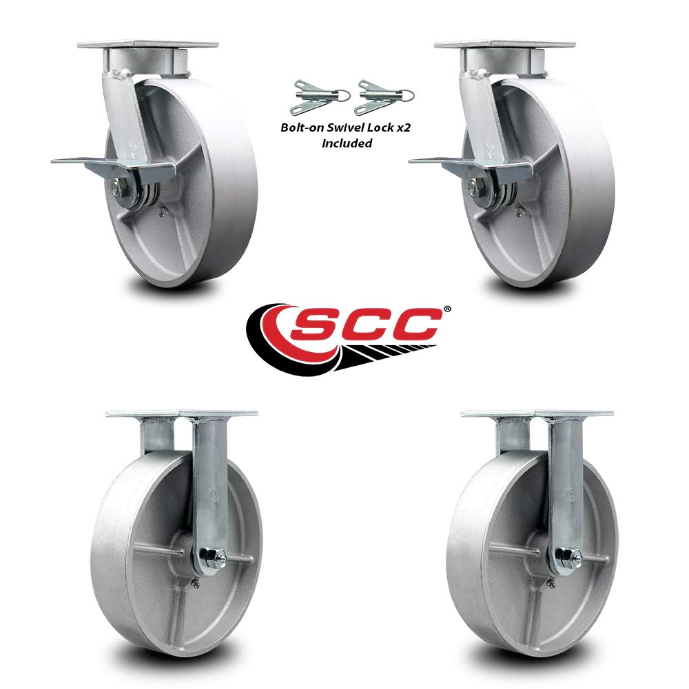 Kingpinless Semi Steel Cast Iron Swivel Top Plate Caster Set of 4 w/8