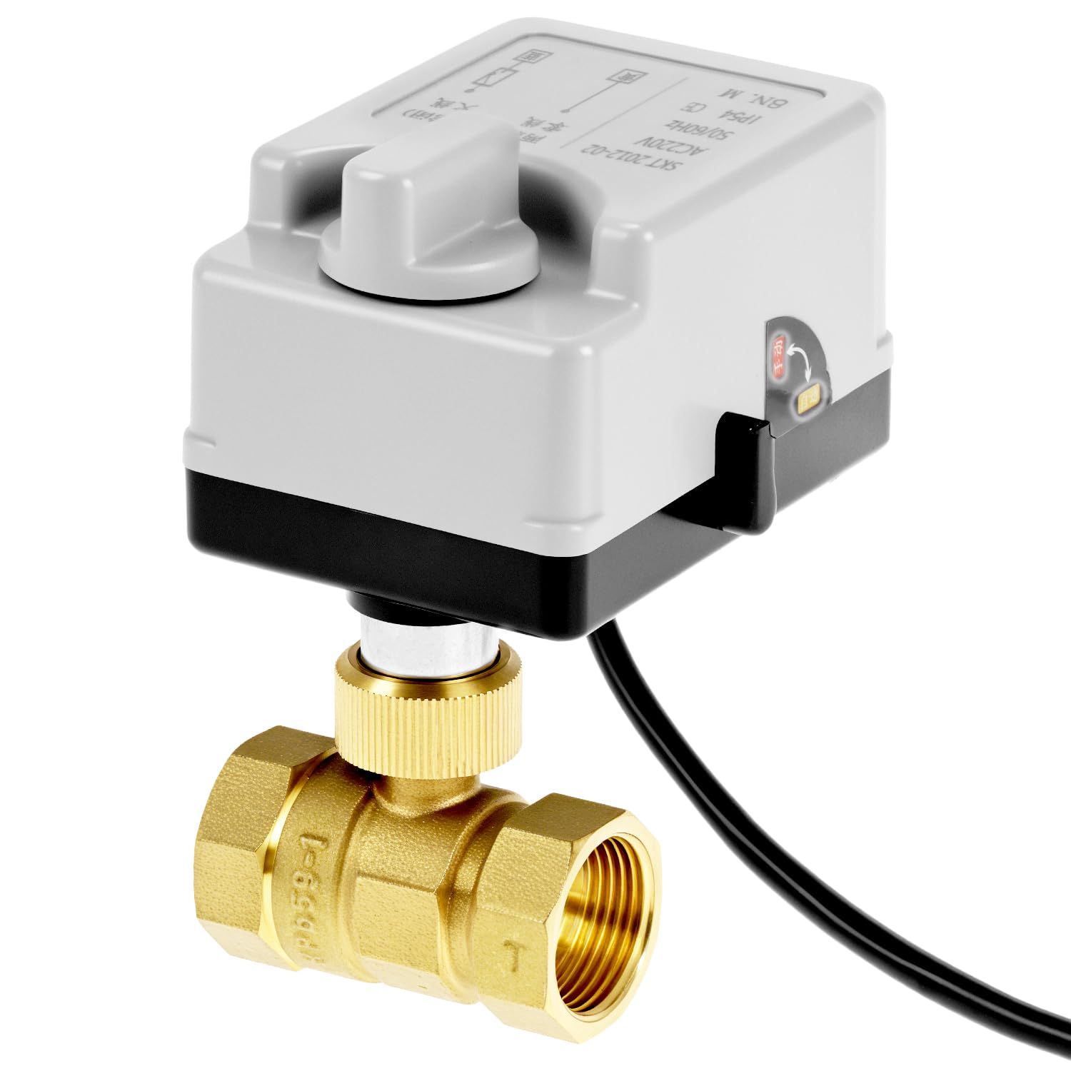 QWORK AC220V 3/4" DN20 Elektryczny zawór kulowy z napędem ręcznym, mosiężna konstrukcja