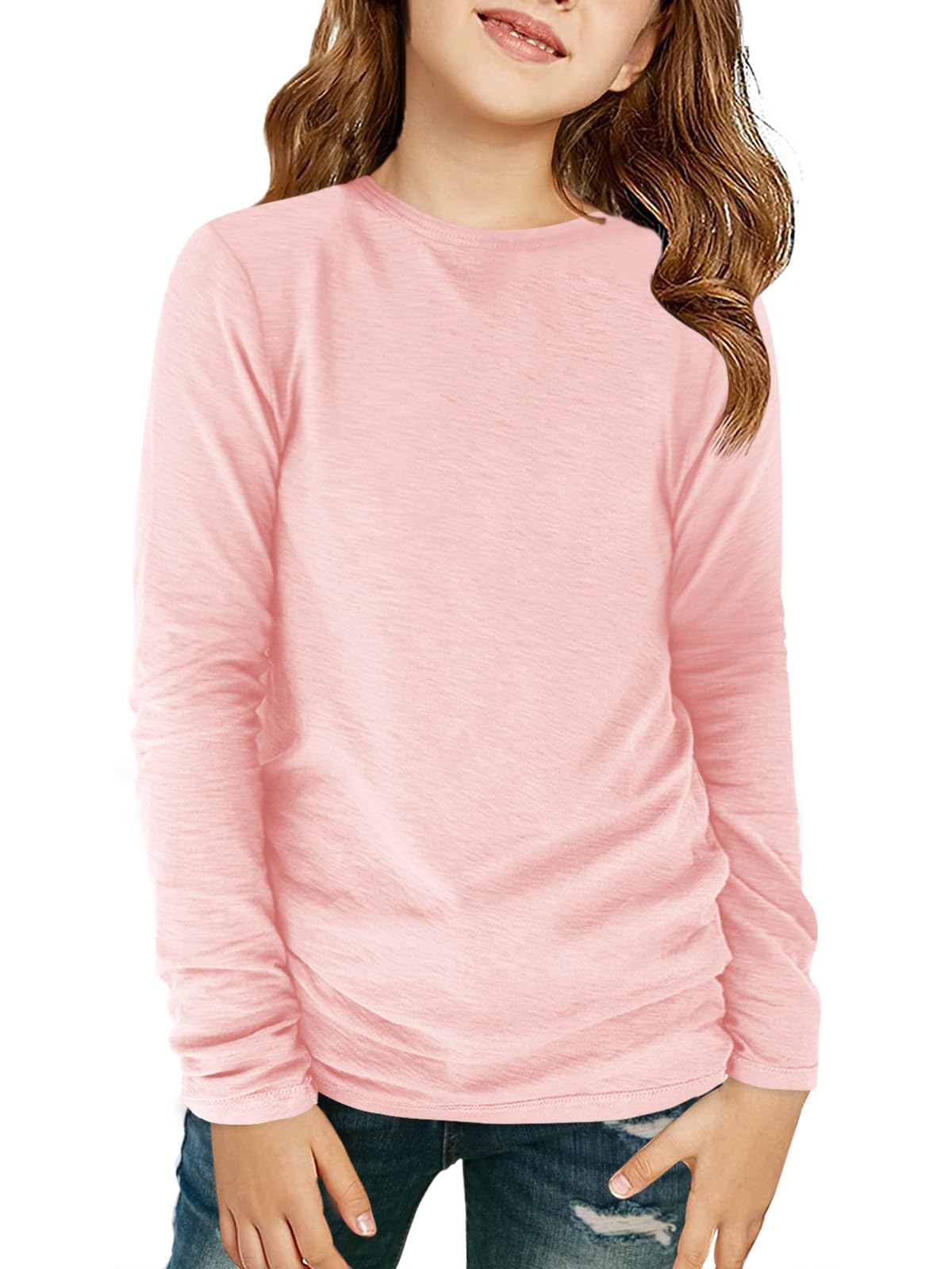 Haloumoning Girls Long Sleeve Shirts Kids Crewneck T-Shirts Fall Tops Tees 5-14 Years