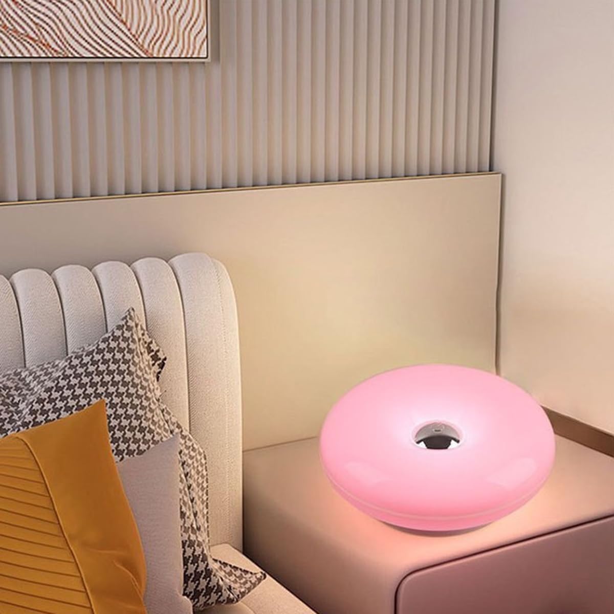 Lampada da Tavolo a LED Arancione a Forma di Ciambella, Ricaricabile, con Controllo Touch Wireless, dimmerabile, Ricaricabile Tramite USB, con Batteria da 2000 mAh, Moderna, rotond