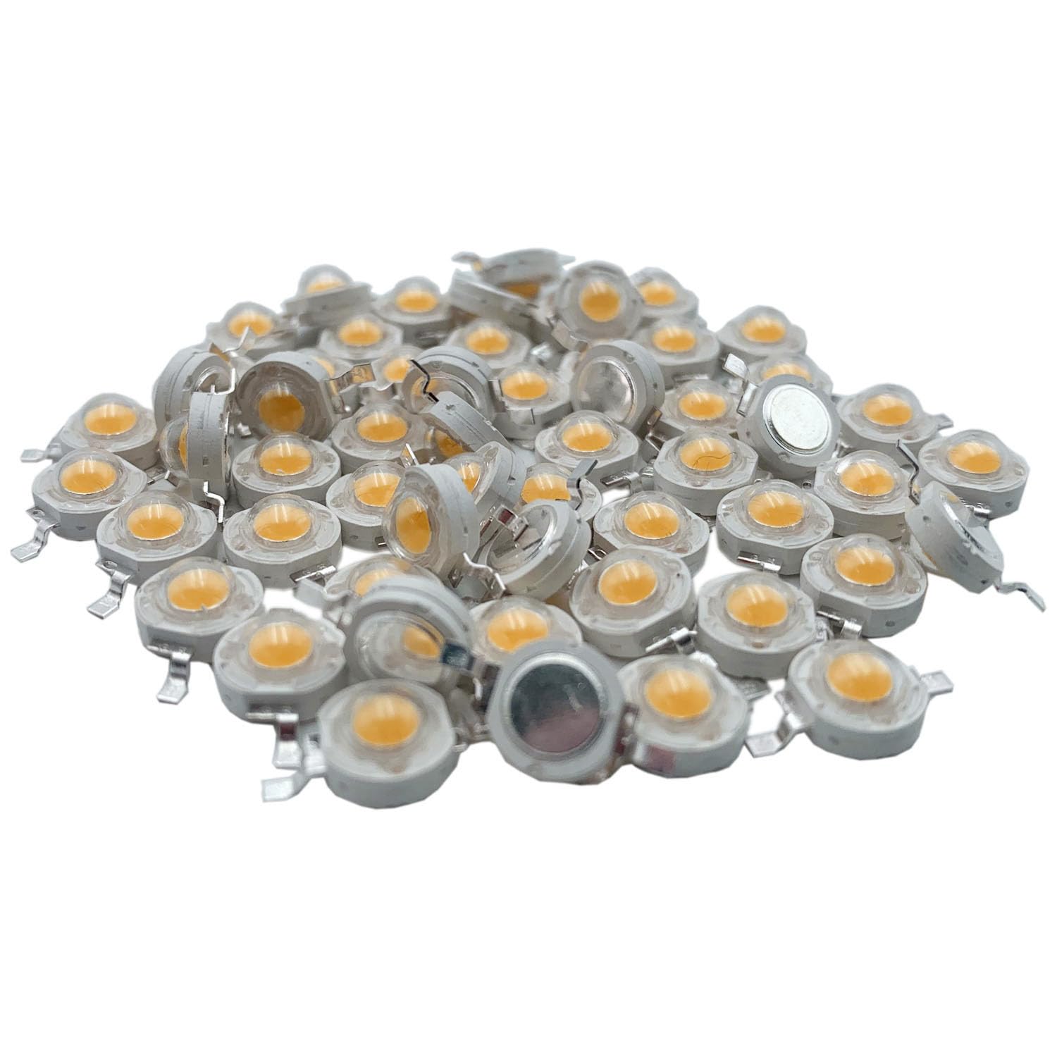 TOPXCDZPack of 50 High Performance LED Chip Super Bright SMD COB Emitter with Diode 3W Bulb Lamp Beads DIY Lighting for Floodlight Light (Warm White 3500K)