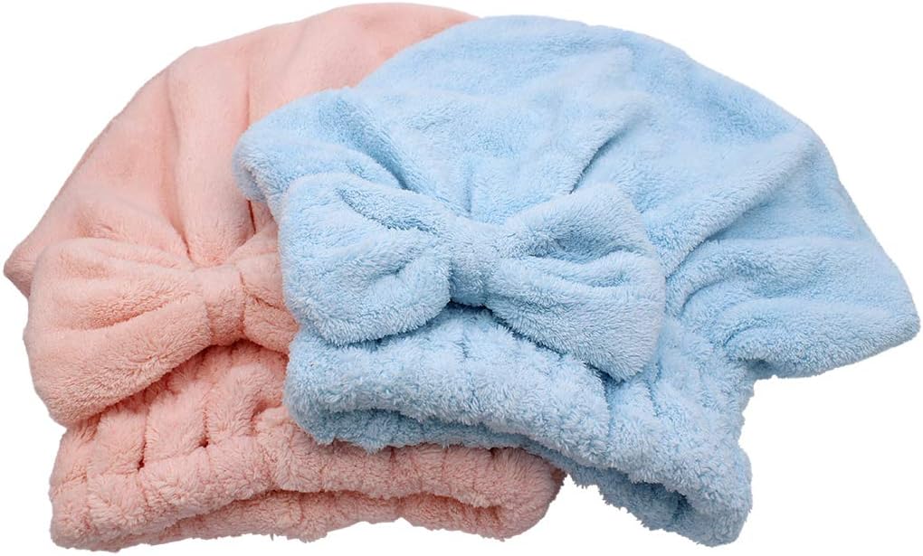 Dianoo 2pc Hair Drying Cap Microfiber, Ultra Absorbent Bath Hat, Quickly Drying Hair Turban Wrap Towels, Soft Shower Cap For Long Thick Hair Women Girls (Pink and Blue) - Image 5
