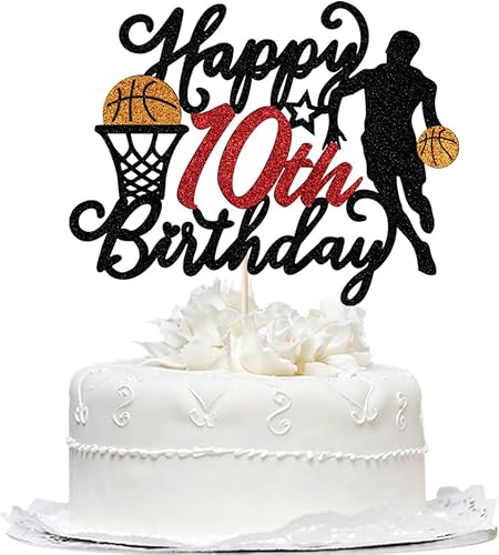 Miniatura 1 de Decoración de pastel de baloncesto de feliz cumpleaños número 10, decoración de pastel de cumpleaños de jugador de baloncesto de 10 años, decoración
