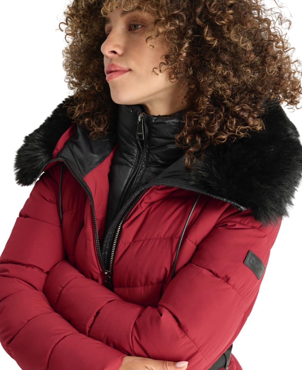 DKNY Women's Bib-front Faux-fur Trim Hooded Long - Image 7