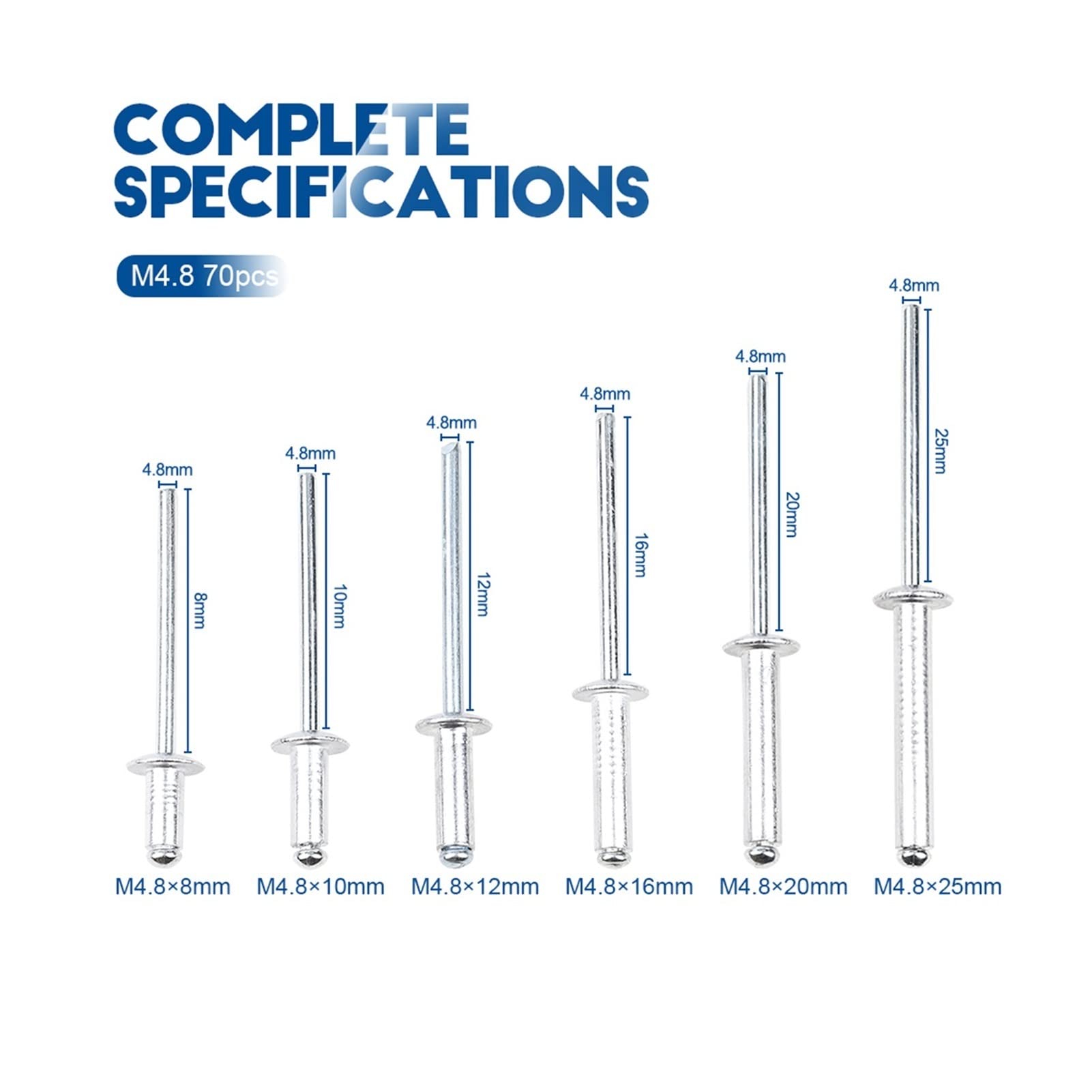Youngran Rivets en Aluminium Pop M3.2 m4 m4.8 Dome tête Aveugle Rivets d'assortiment d'aluminium kit de kit d'échappement Leisurely (Number of Pcs : M4 120pcs)