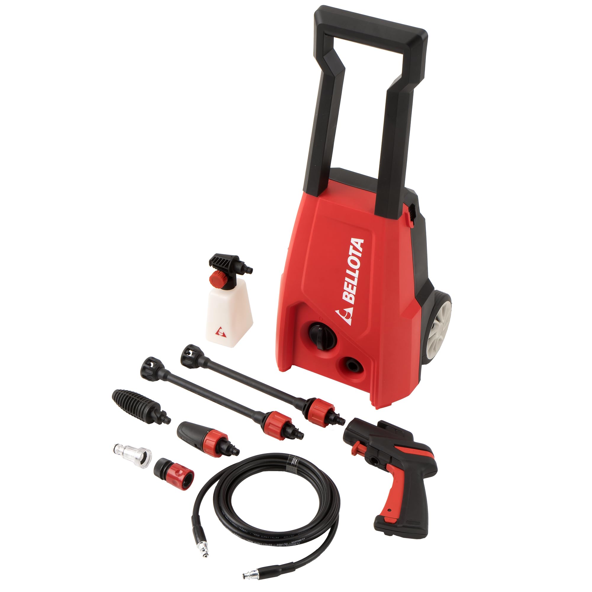 Bellota HL1400E- Hidrolimpiadora, Potencia: 1,4 kW, Presión Máx: 120 bar, Caudal: 330 l/h, Manguera 3 m (PVC), Peso: 5 kg, Pistola No Force, Ruedas, Succión agua, Filtro de agua extraible, 2 boquillas