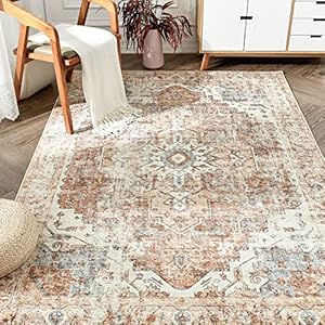 TOPICK Area Rug 90x150cm Doormat Indoor Enterway Machine Washable Rug Brick Red Multi Print Vintage Rug Thin Non Slip Foldable Lightweight Carpet Kitchen Living Room Bedroom Office Dining Room