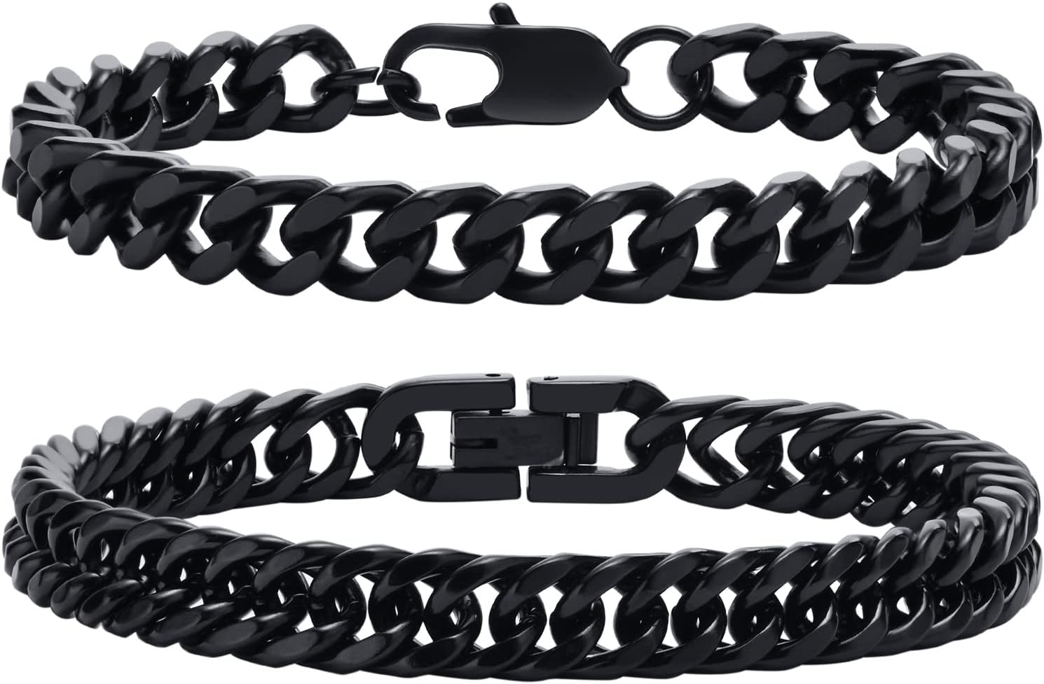 VNOX Mens Bracelets 2 Pcs Bracelets for Men Stainless Steel Bracelet Cuban Link Chain Bracelet,Gifts for Him Dad Boyfriends Brather Son Husband